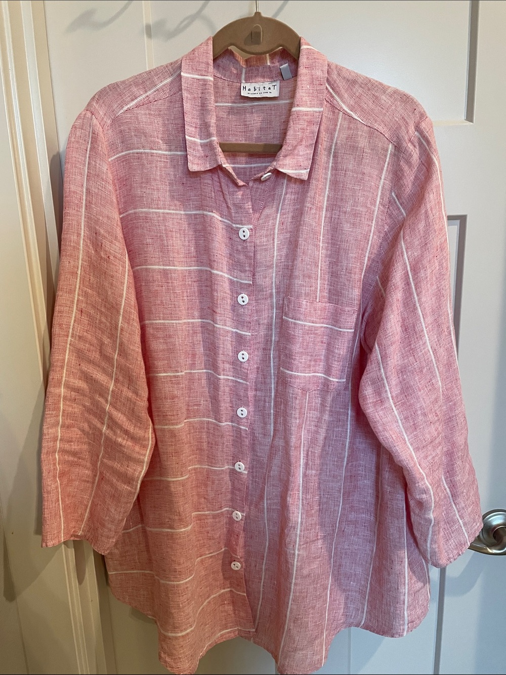Habitat Pink and White Striped Linen Button Shirt